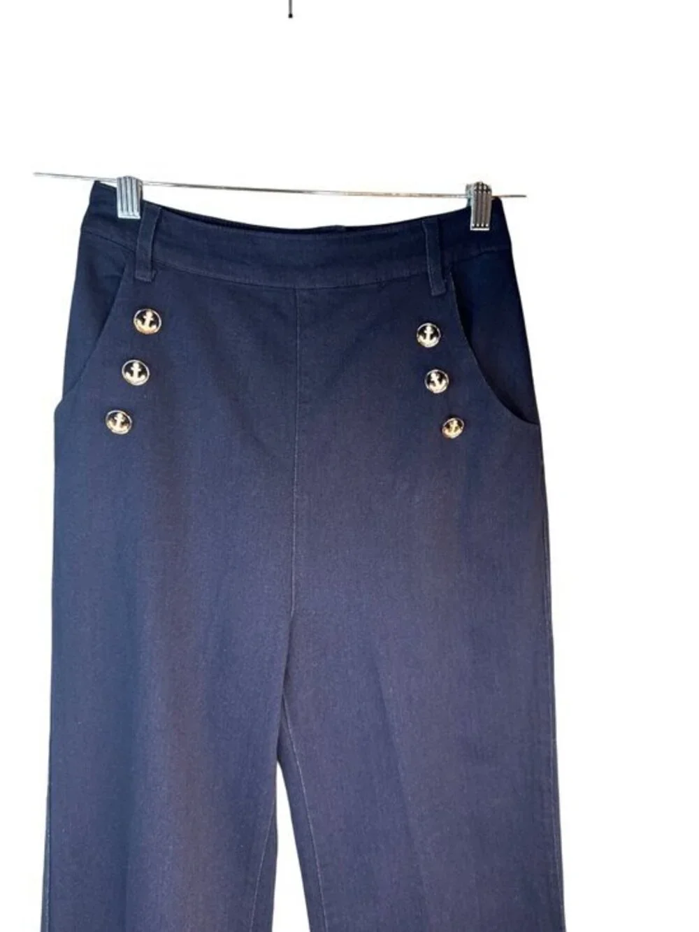 New Collectif London Vintage Retro Jean Size 6 Navy Sailor Button Wide-Leg Pants